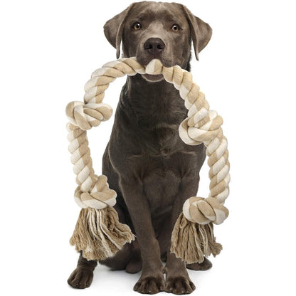 PetiFine Dog Rope Toy For Aggressive Chewers Heavy Duty Natural Cotton Interactive Tug Of War Pull Rope With 5 Knots For Teeth Cleaning 3 Feet