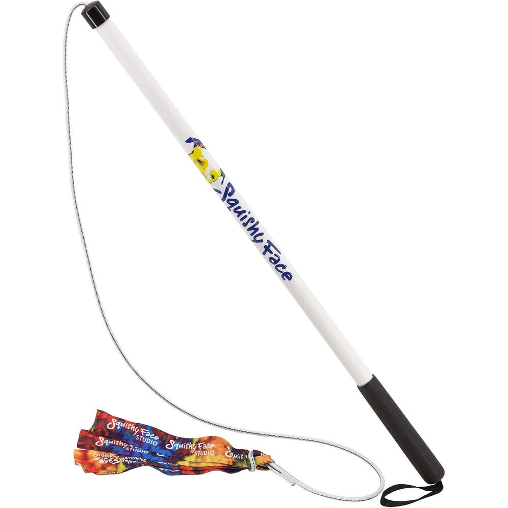 Squishy Face Studio Flirt Pole V2 Durable Dog Exercise Toy With Rainbow Tie Dye Polyester Lure Regular Thirty Six Inch