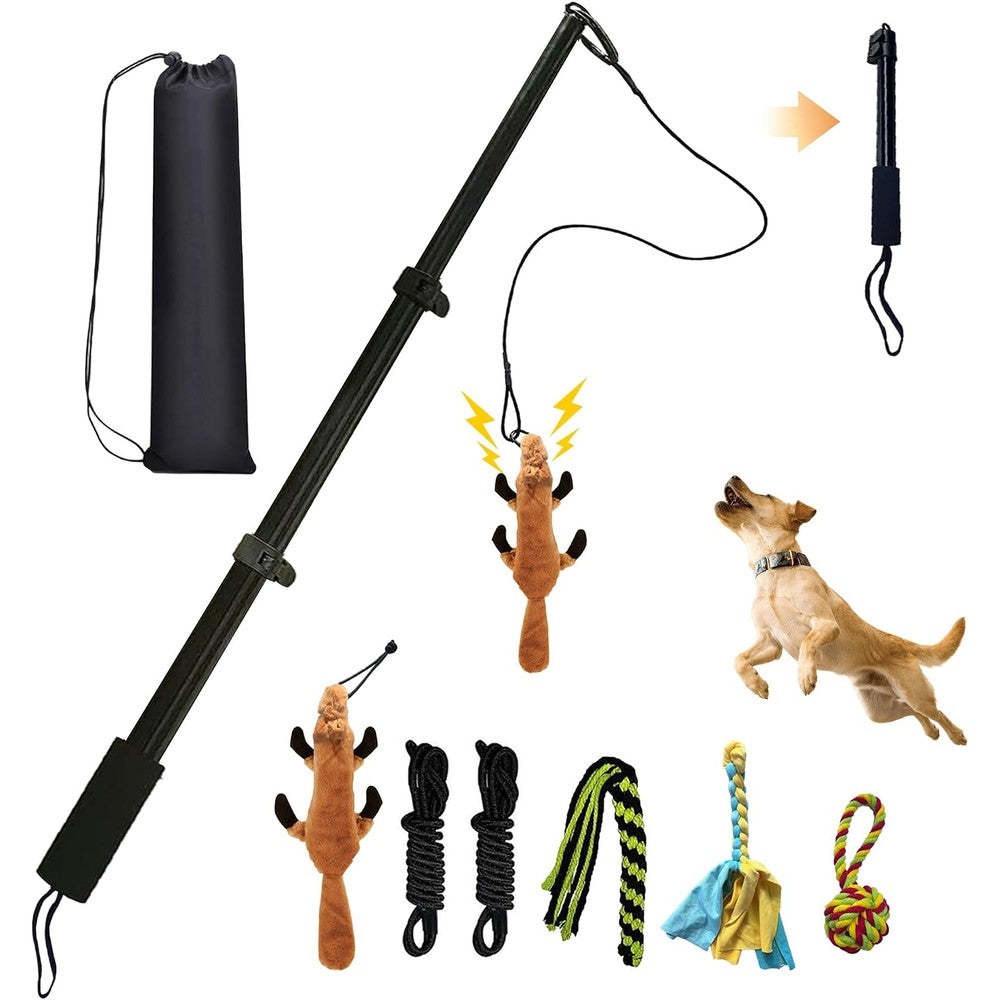 Gretmix Flirt Pole For Dogs Interactive Extendable Teaser Wand Training Toy Set With Plush Squeaky Lure And Cotton Rope Toys