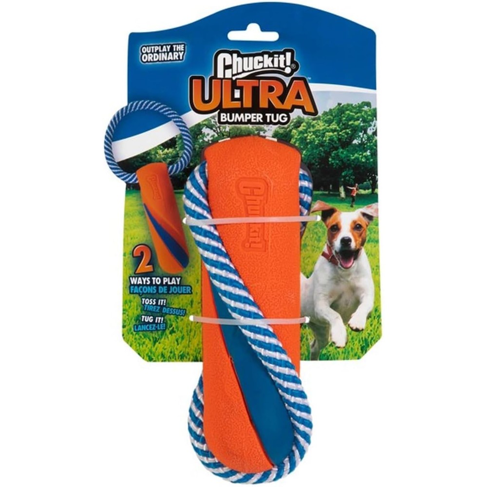 Chuckit! Ultra Bumper Tug Dog Toy Interactive Durable Rubber Fetch and Tug-of-War Toy for Puppies and Medium Dogs Orange Medium