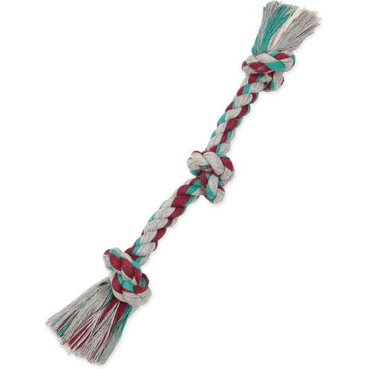 Mammoth Pet Products Flossy Chews Cottonblend Color Three Knot Rope Tug Premium Cotton Poly Dog Chew Toy Small Fifteen Inch
