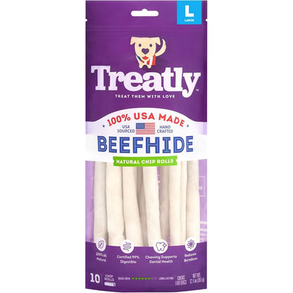 SUMMMA Treatly USA Beefhide Chip Rolls Dog Chew Treats Natural Flavor 10 Count Pack