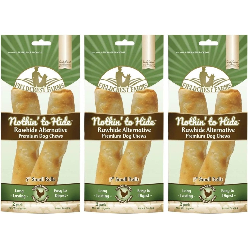 Fieldcrest Farms Nothing To Hide Natural Rawhide Alternative Five Inch Rolls For Dogs Chicken Flavor Premium Grade Three Pack