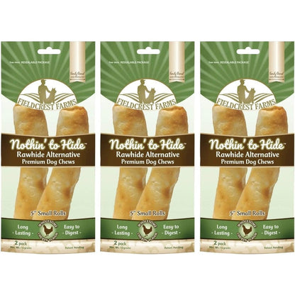 Fieldcrest Farms Nothing To Hide Natural Rawhide Alternative Five Inch Rolls For Dogs Chicken Flavor Premium Grade Three Pack