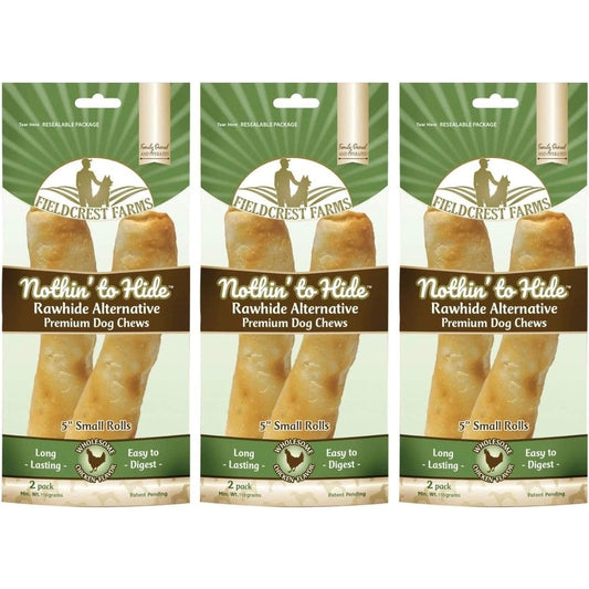 Fieldcrest Farms Nothing To Hide Natural Rawhide Alternative Five Inch Rolls For Dogs Chicken Flavor Premium Grade Three Pack