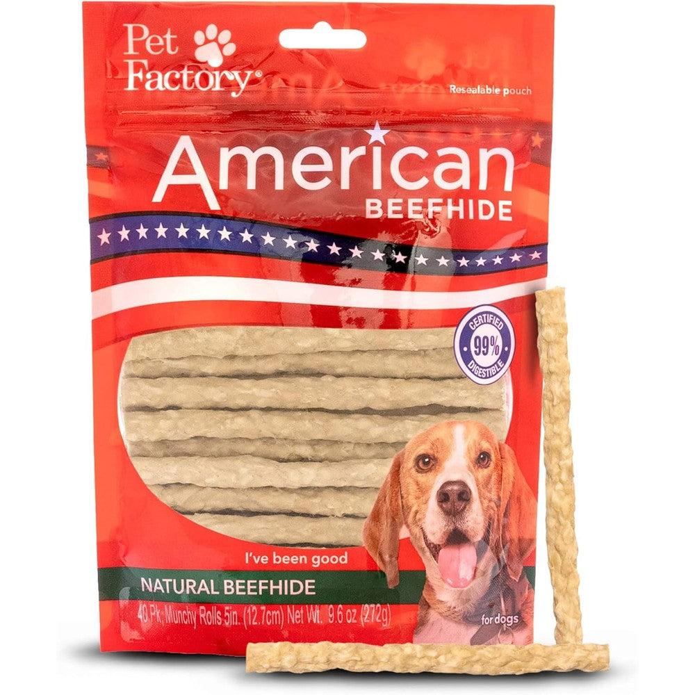 Pet Factory American Beefhide Five Inch Munch Mini Rolls Dog Chew Treats Natural Flavor Forty Count Pack of One