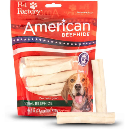 Pet Factory American Beefhide Three To Three Point Five Inch Mini Rolls Dog Chew Treats Natural Flavor Fourteen Count Pack Of One