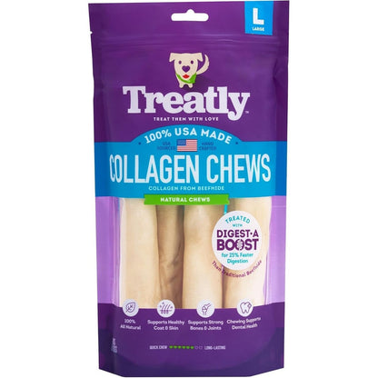 Treatly USA Sourced Natural Collagen Rolls Nine To Ten Inch Dog Chew Treats Rawhide Free Natural Flavor Four Count One Pack