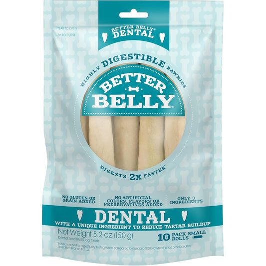 Better Belly Highly Digestible Rawhide Dental Chews Chicken Flavor Small Rolls 10 Count