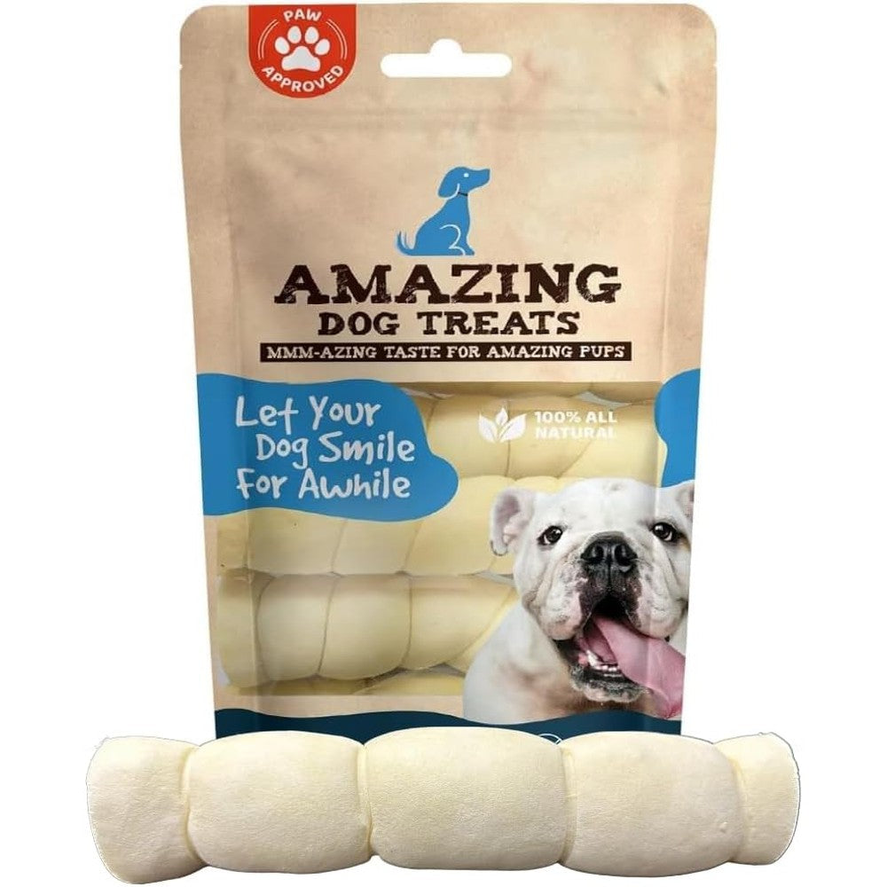 Amazing Dog Treats Beef Cheek Rolls 10 Inch Regular 4 Count Pack - Safe Rawhide Alternative Long Lasting Natural Dog Chew For Power Chewers