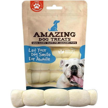Amazing Dog Treats Beef Cheek Rolls 10 Inch Regular 4 Count Pack - Safe Rawhide Alternative Long Lasting Natural Dog Chew For Power Chewers