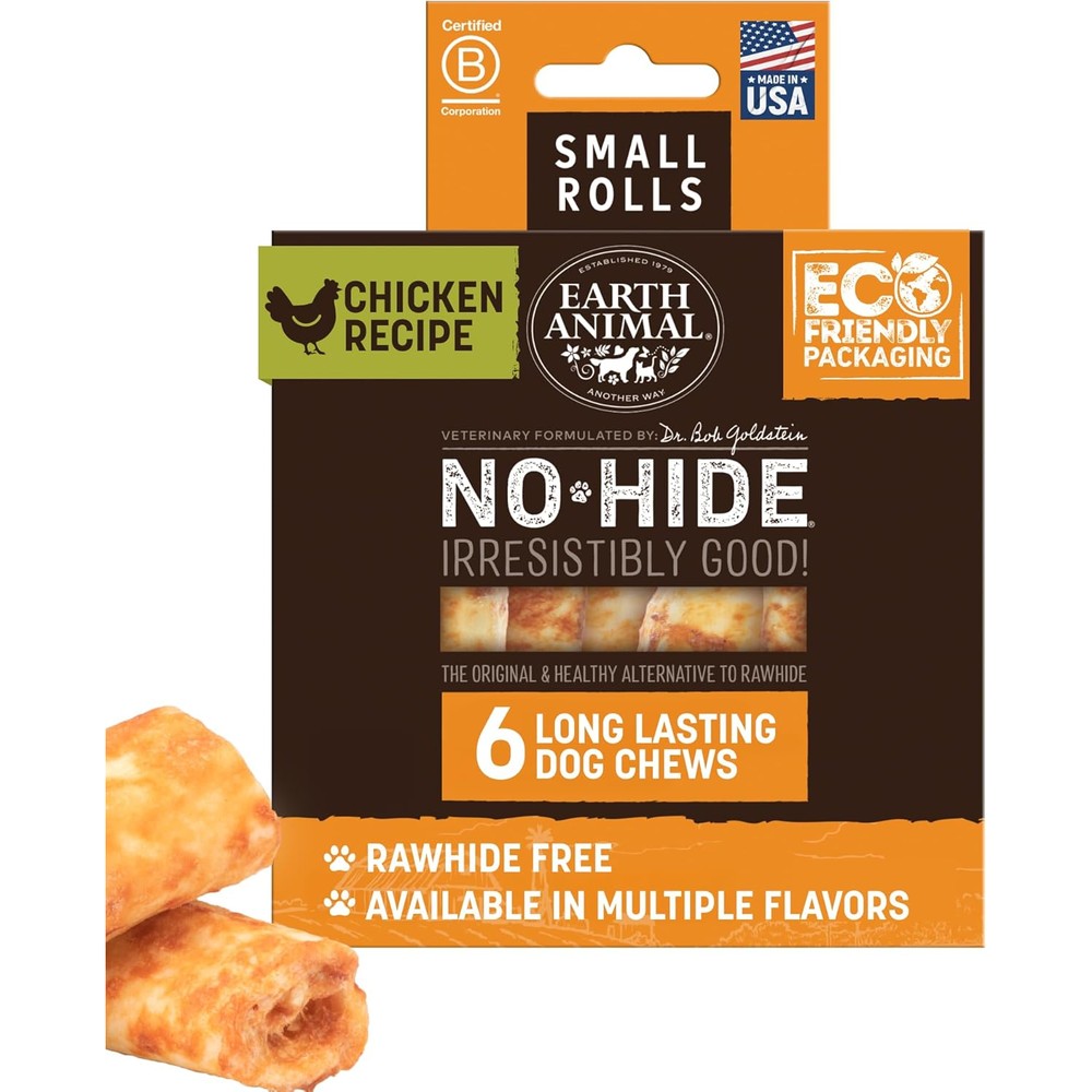 Earth Animal No Hide Chicken Flavored Rawhide Free Small Dog Chew Rolls Long Lasting Wholesome Dental Treats For Small Breeds Six Count