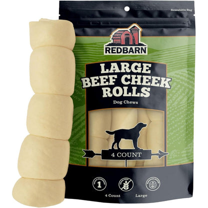 Redbarn Pet Products All Natural Large Beef Cheek Rolls For Dogs Uncoated Grain Free Long Lasting Chew Treats Rich In Collagen Four Pack