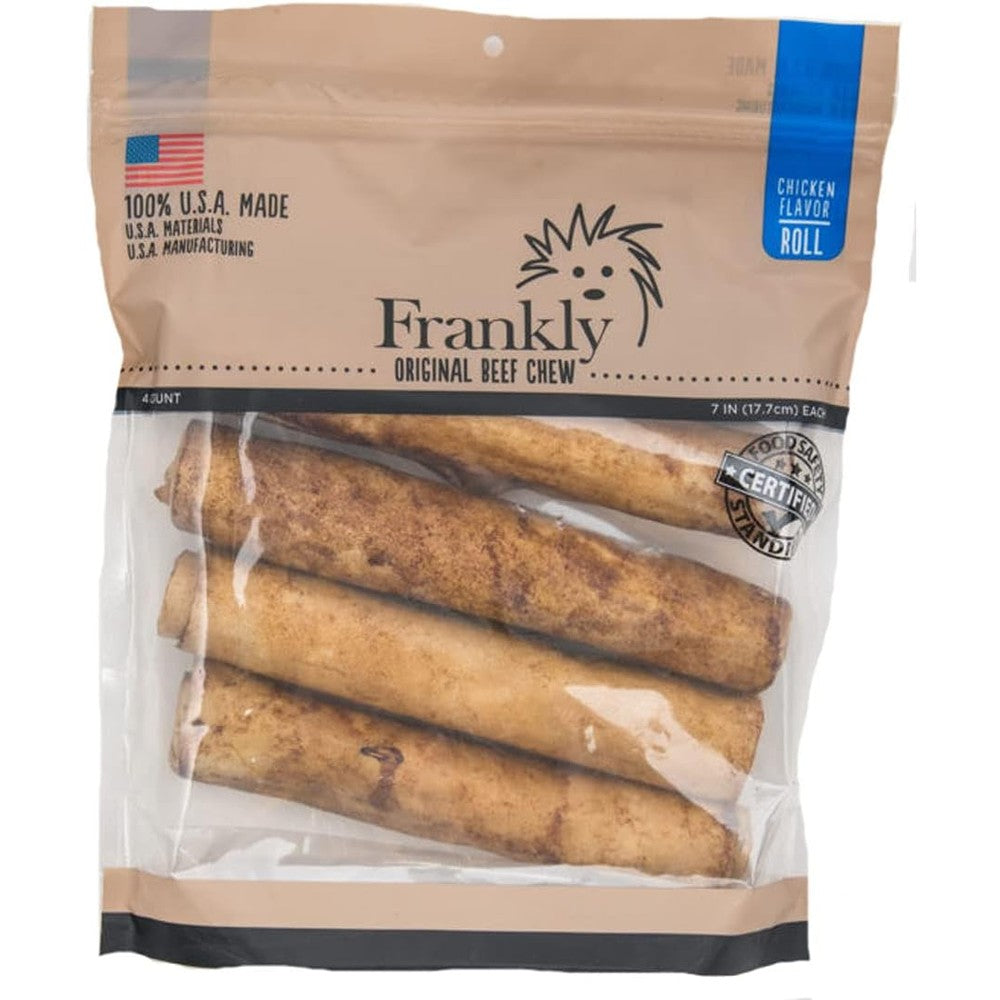 Frankly Chicken Flavor Beef Chew Dog Retriever Rolls Pack Of Four Seven To Eight Inches Long All Natural Grain Free Made In United States Of America