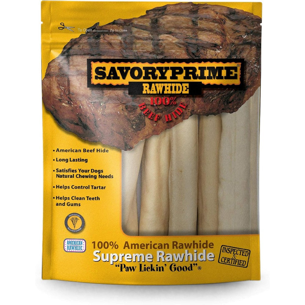 Savory Prime 10-Inch Supreme Retriever Roll White 8-Pack Premium Quality Natural Rawhide Dog Chew Treats Sourced From American Beef Hide
