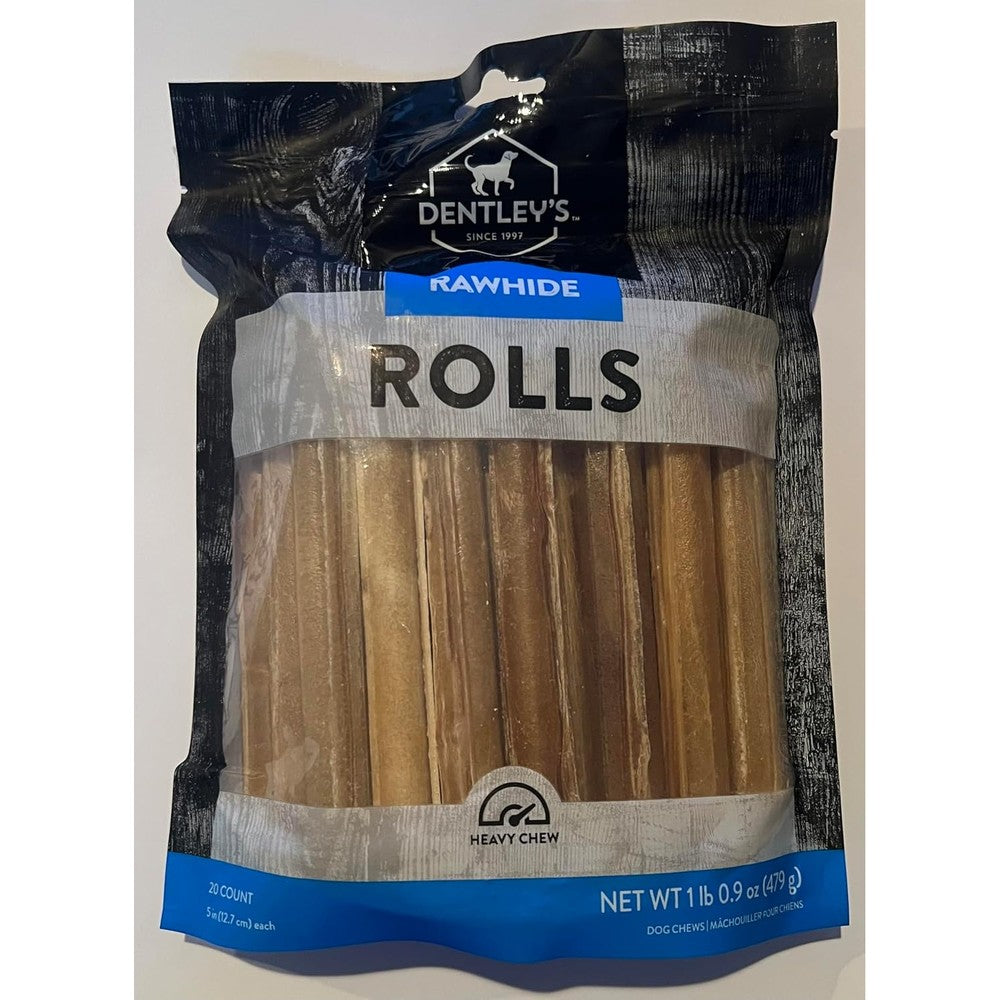 Dentley's Extra Tough 5 Inch Rawhide Rolls Chicken Flavored Long Lasting Dog Chew For Small And Medium Heavy Chewers 20 Count Pack