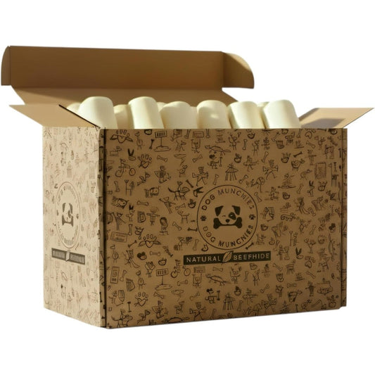 Cowdog Chews Retriever Roll 9-10 Inch Natural Rawhide All Natural Pasture Raised Cattle Dog Munchies Long Lasting Dental Treats 20 Pack