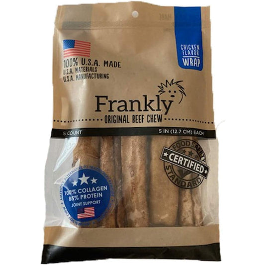 Frankly Chicken Flavor Beef Roll Wrap Dog Chews For Training Grain Free Five Inches Long Premium Pure Collagen Treats Pack Of Five