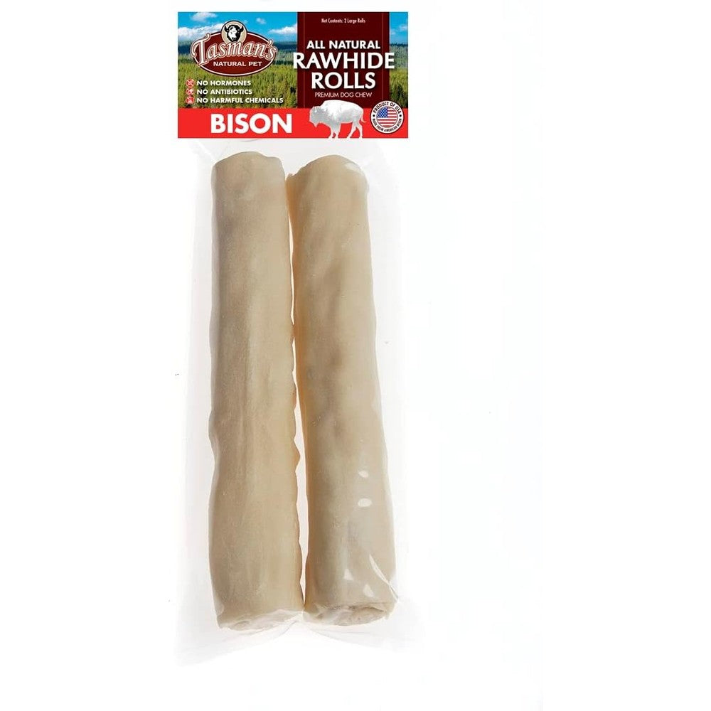 Tasman's Natural Pet All-Natural Buffalo Rawhide Rolls Free-Range Bison Hypoallergenic Long-Lasting Dog Chew Treats, 2 Large Rolls