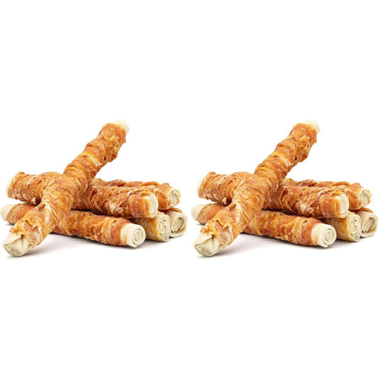MON2SUN Dog Treats 9 Inch Chicken Wrapped Rawhide Rolls Long Lasting Dental Chews For Medium And Large Dogs 23.28 Ounce 6 Count Pack Of 2