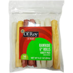 Ol' Roy 6 Inch Rawhide Rolls Variety Pack Natural Beefhide Dog Chews Long Lasting Flavored Treats 16 Count Pack 9.31 Ounces
