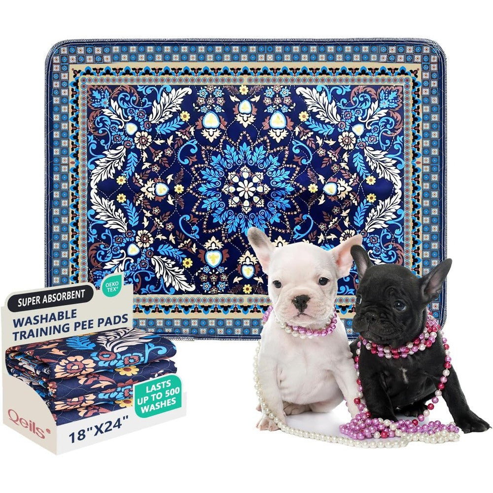 Qeils Reusable Puppy Pads Washable Super Absorbent Dog Training Mats Non-Slip Leakproof Wee Wee Pads For Crate And Floor 18 Inch By 24 Inch 2 Pack