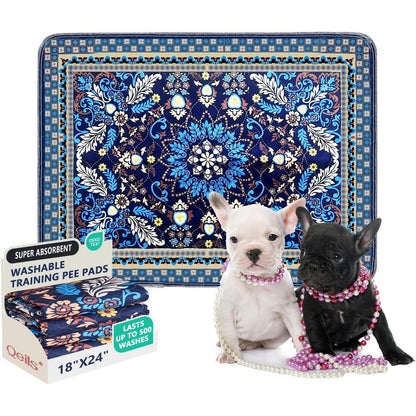 Qeils Reusable Puppy Pads Washable Super Absorbent Dog Training Mats Non-Slip Leakproof Wee Wee Pads For Crate And Floor 18 Inch By 24 Inch 2 Pack