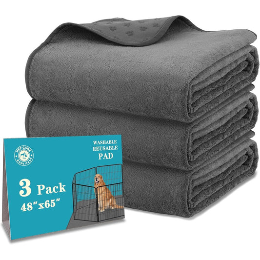 Bunlitent Washable Pee Pads For Dogs 65 Inch By 48 Inch Extra Large Reusable Pet Whelping Mats 3 Pack Gray