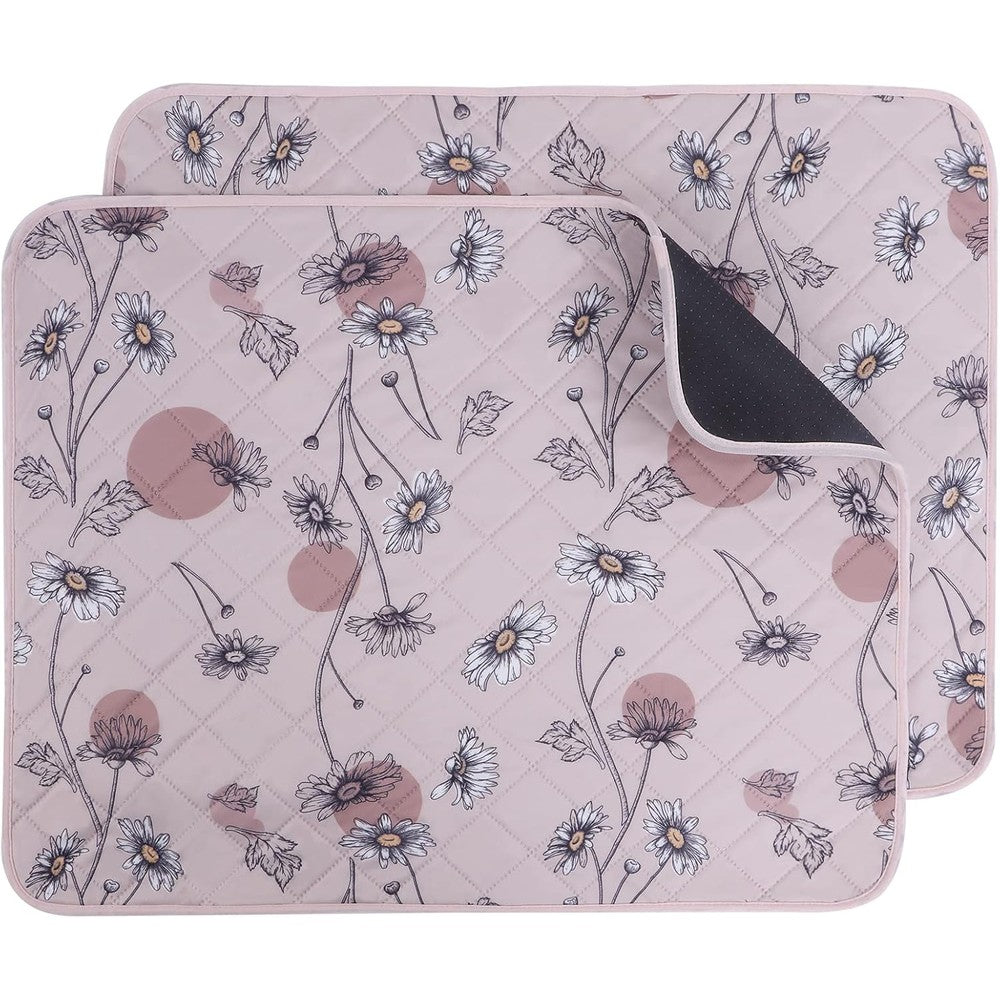 Ieuumler Washable Pee Pads For Dogs, 2 Pack Non-Slip Waterproof Puppy Potty Training Whelping Mat, Pink Daisy Pattern, 24 Inches X 18 Inches