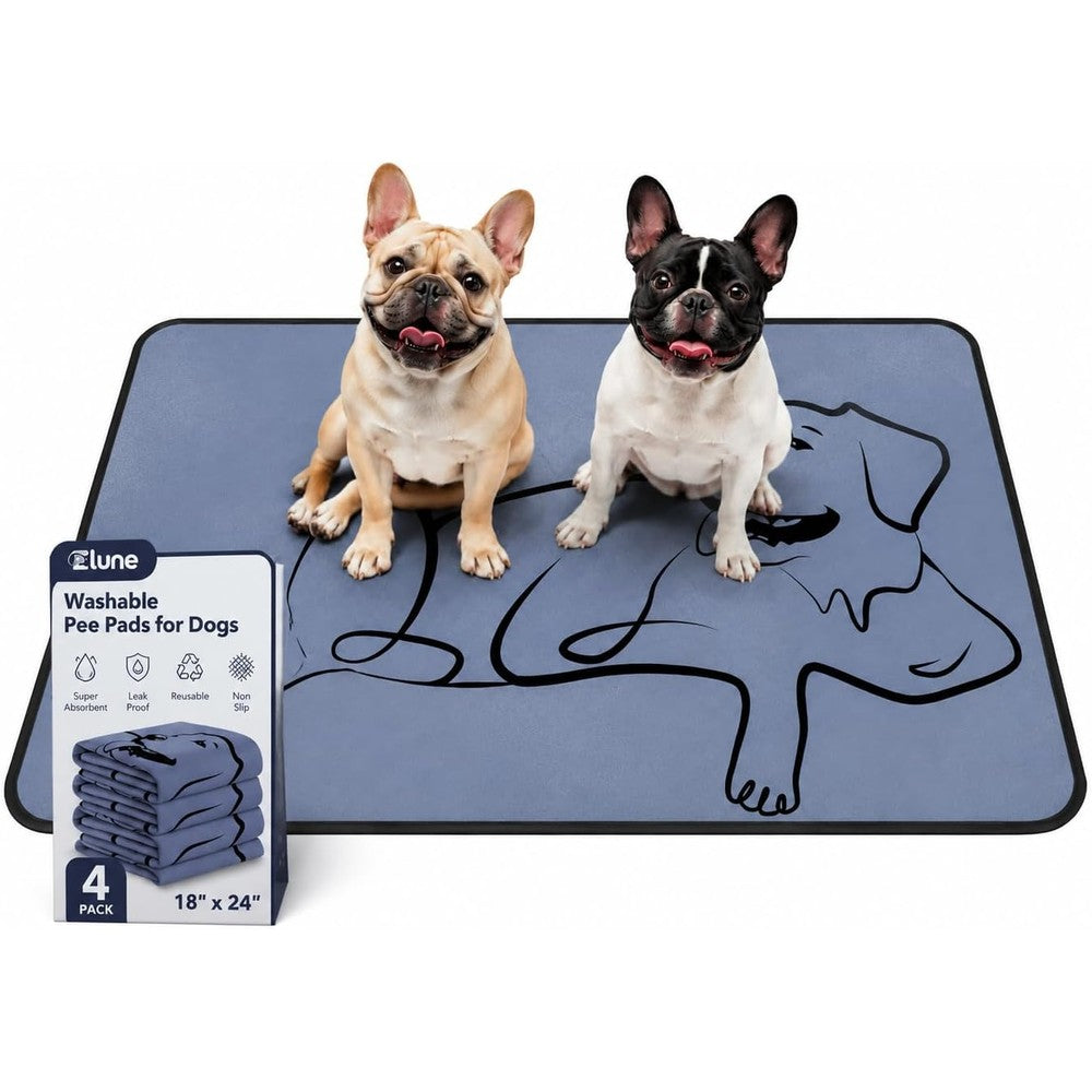 Zlune Washable Pee Pads For Dogs 18 Inch By 24 Inch Reusable Training Puppypads Non-Slip Leak-Proof Absorbent Mats For Pet Crate Sofa Gray 4 Pack