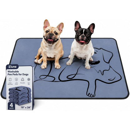 Zlune Washable Pee Pads For Dogs 18 Inch By 24 Inch Reusable Training Puppypads Non-Slip Leak-Proof Absorbent Mats For Pet Crate Sofa Gray 4 Pack
