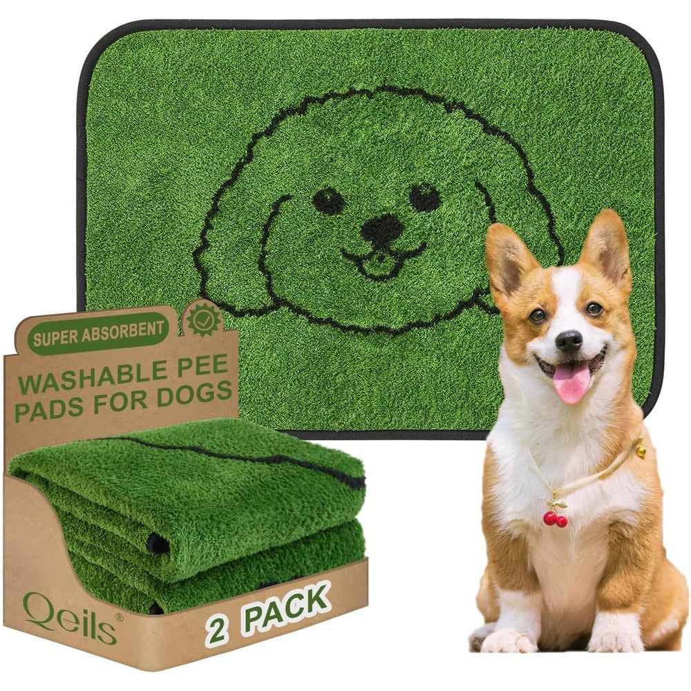 Qeils Reusable Puppy Pads Washable Pee Pads For Dogs 2 Pack Durable Absorbent Leakproof Training Mats For Home Or Travel 18 Inch By 24 Inch