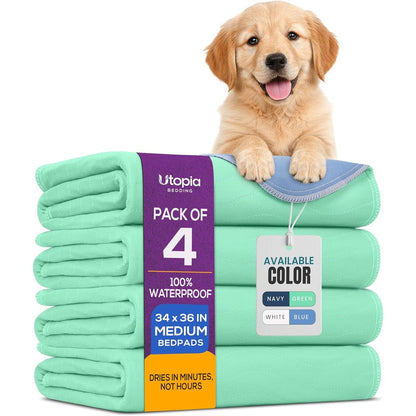 Utopia Bedding Washable Pee Pads For Dogs And Incontinence Care 34 Inches By 36 Inches Pack Of 4 Green And Blue