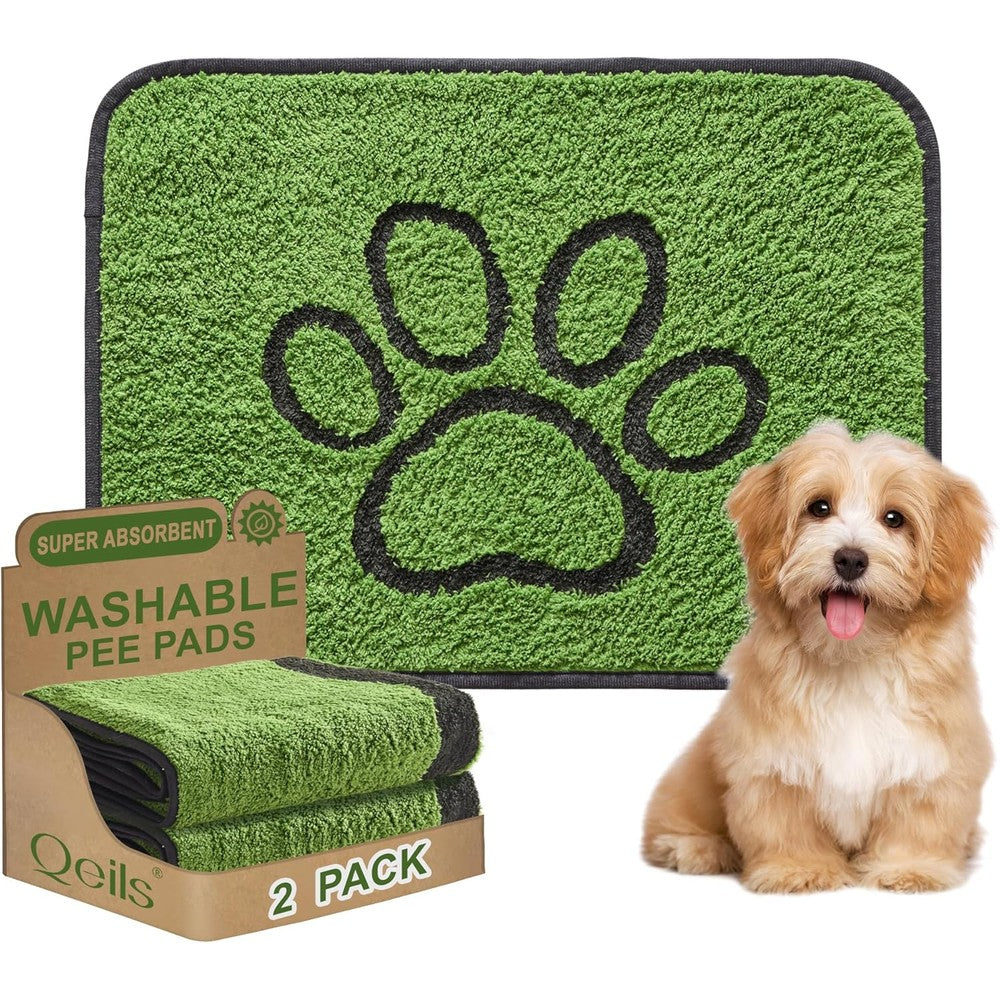 Qeils Reusable Dog Pee Pads 2 Pack Super Absorbent Washable Puppy Training Mats With Green Grass Look 18 Inch X 24 Inch