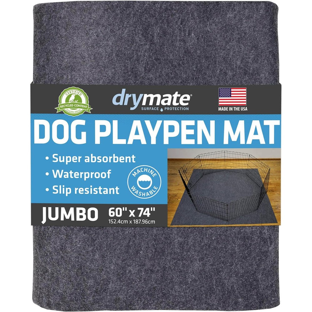 Drymate Jumbo Dog Playpen Mat 60x74 Inch, Absorbent Waterproof Slip Resistant Reusable Puppy Pad For Training And Whelping, USA Made