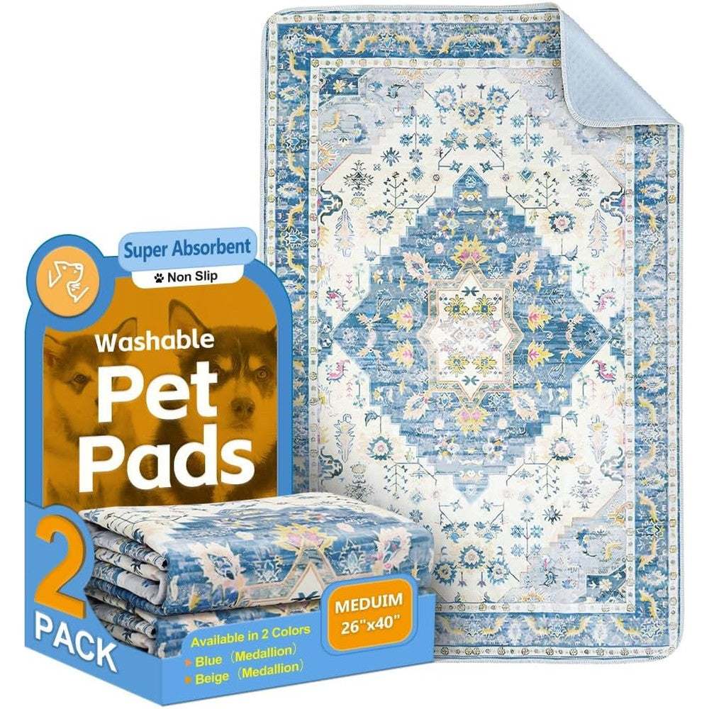 Uligota Washable Pee Pads For Dogs 2 Pack Reusable Puppy Training Mats 40 Inch By 26 Inch Super Absorbent Waterproof Non-Slip Pet Potty Training Su...