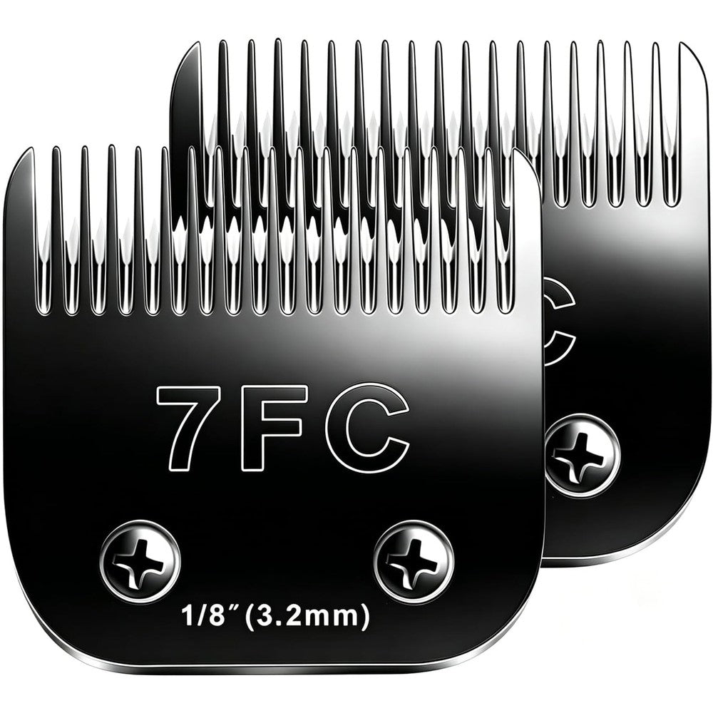 Audoc 7FC Detachable Dog Grooming Clipper Blades Compatible With Andis Oster A5 Wahl Pet Hair Trimmers Three Point Two Millimeters Black Two Pack