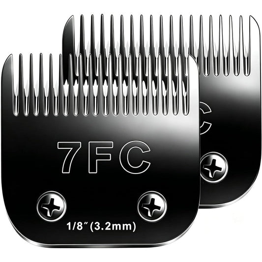 Audoc 7FC Detachable Dog Grooming Clipper Blades Compatible With Andis Oster A5 Wahl Pet Hair Trimmers Three Point Two Millimeters Black Two Pack