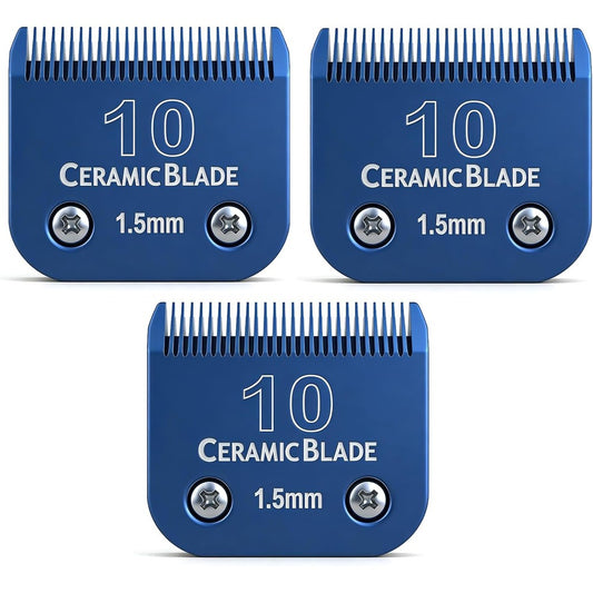 DODAER Detachable Ceramic Pet Clipper Blade Size 10 Kit For Dog Grooming 1.5mm Cut Length Blue 3 Pack
