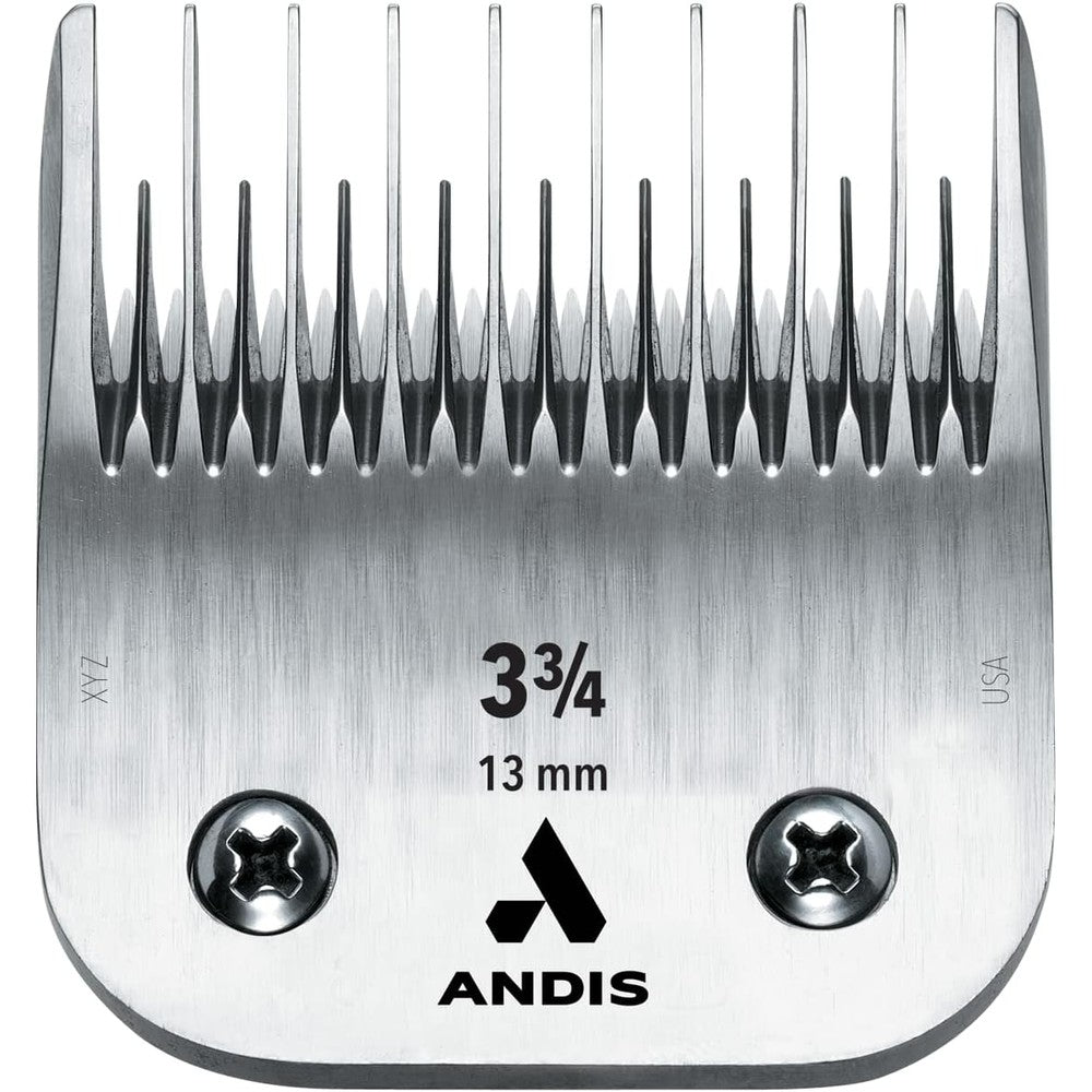 Andis UltraEdge Detachable Dog Clipper Blade Size Three And Three Quarters Skip Tooth Carbon Infused Steel One Half Inch Cut Length Chrome One Count