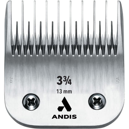 Andis UltraEdge Detachable Dog Clipper Blade Size Three And Three Quarters Skip Tooth Carbon Infused Steel One Half Inch Cut Length Chrome One Count