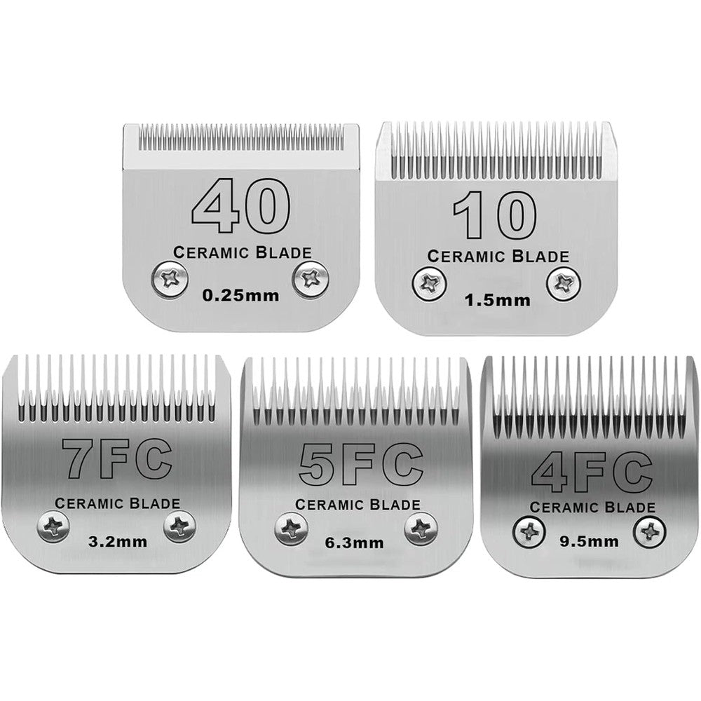 DODAER Detachable Pet Dog Grooming Clipper Ceramic Blades Set Compatible With Professional Clippers For Sizes Forty Ten SevenF FiveF FourF Five Pack