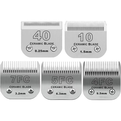 DODAER Detachable Pet Dog Grooming Clipper Ceramic Blades Set Compatible With Professional Clippers For Sizes Forty Ten SevenF FiveF FourF Five Pack