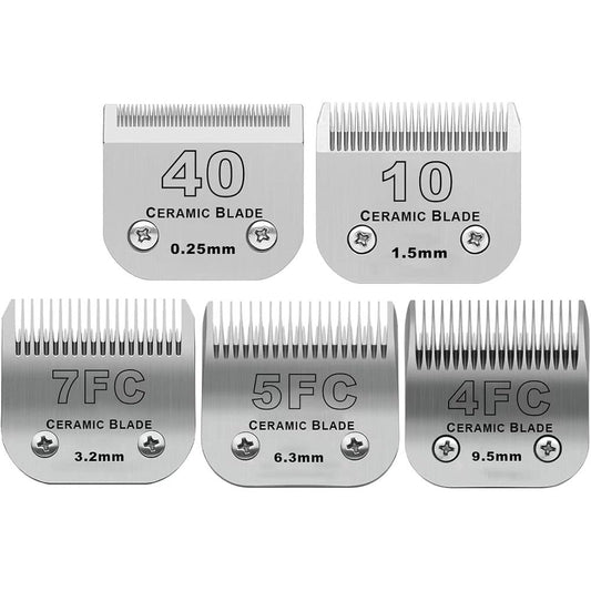 DODAER Detachable Pet Dog Grooming Clipper Ceramic Blades Set Compatible With Professional Clippers For Sizes Forty Ten SevenF FiveF FourF Five Pack
