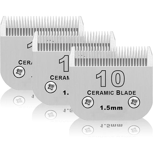 Dodaer Number 10 Detachable Pet Dog Grooming Ceramic Blades For Professional Clippers One Point Five Millimeter Cut Length Three Pack