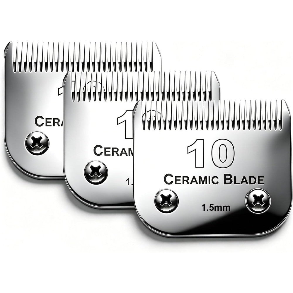 Audoc Three Pack Size Ten Dog Grooming Clipper Replacement Blades Detachable Ceramic And Stainless Steel Blades With One Sixteenth Inch Cut Length