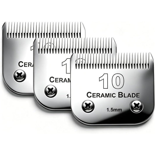 Audoc Three Pack Size Ten Dog Grooming Clipper Replacement Blades Detachable Ceramic And Stainless Steel Blades With One Sixteenth Inch Cut Length