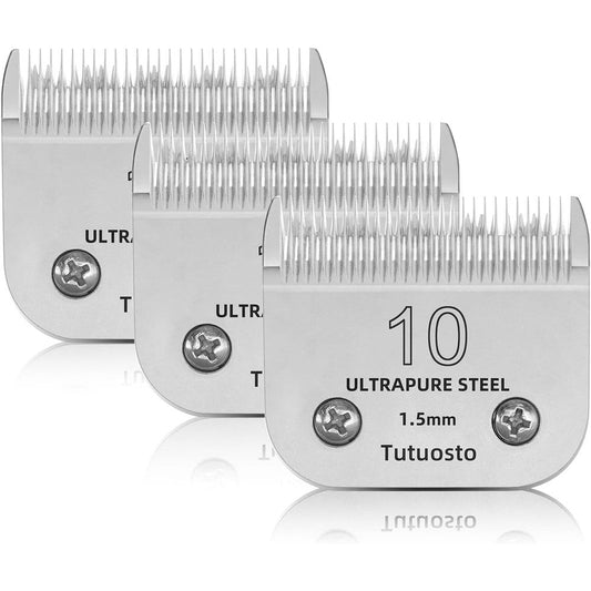 Tutuosto Size 10 Pet Grooming Clipper Replacement Blades German Stainless Steel Detachable Blade Three Pack