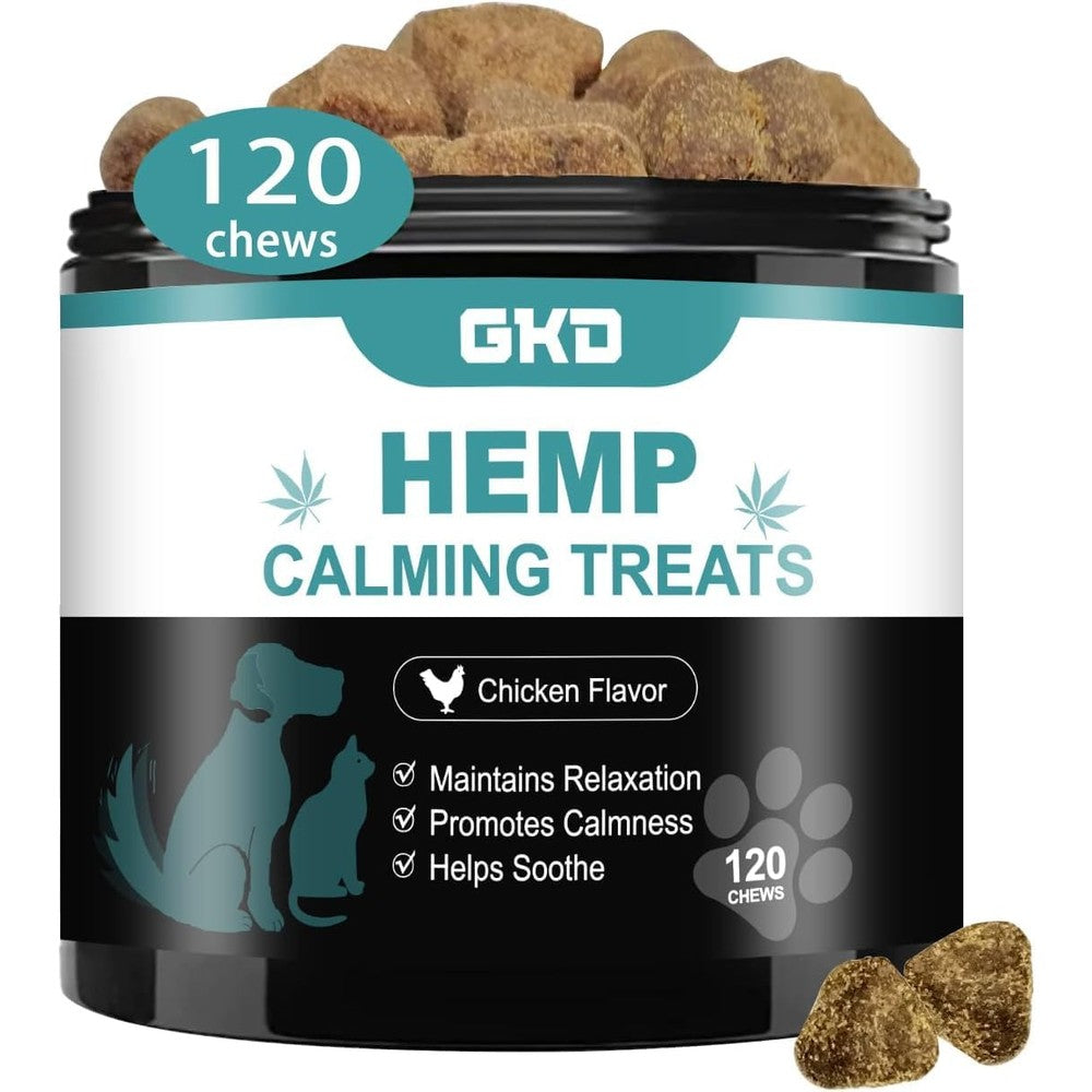 GKD Hemp Calming Chews For Dogs Anxiety Relief Supplement With Organic Hemp Seed Powder And Natural Chicken Flavor 120 Count