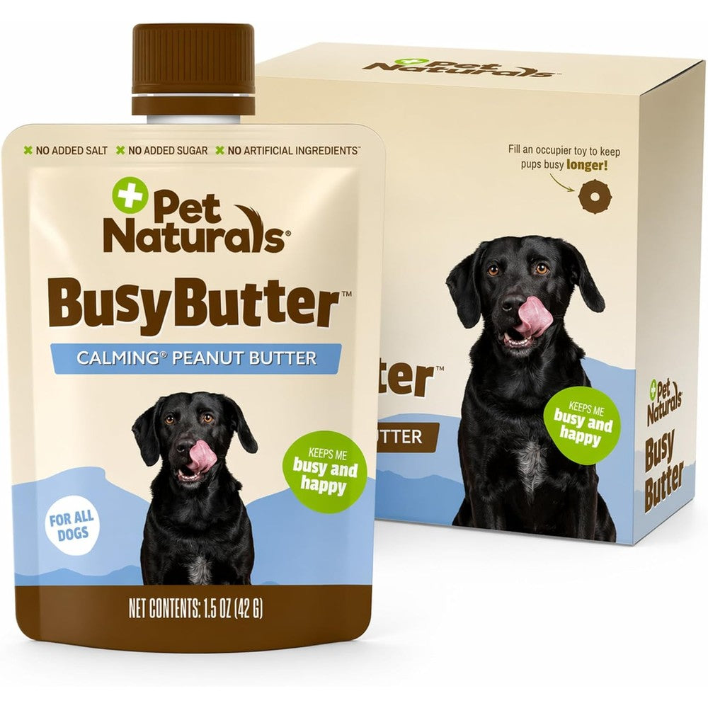 Pet Naturals BusyButter Easy Squeeze Calming Peanut Butter For Dogs Six Pouches Pack Of Six One Point Five Ounce Pouches Daily Relaxation Treat